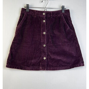 Vero Modo Button Front Short Skirt Women's Medium Cotton Corduroy Maroon School
